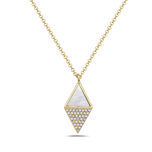 Yellow Gold Mother of Pearl and Diamond Geometric Pendant