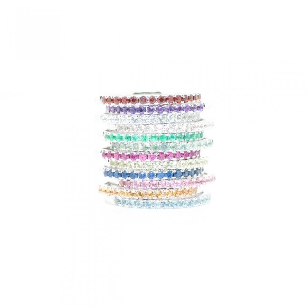 White Gold Round Pink Tourmaline Stacking Band