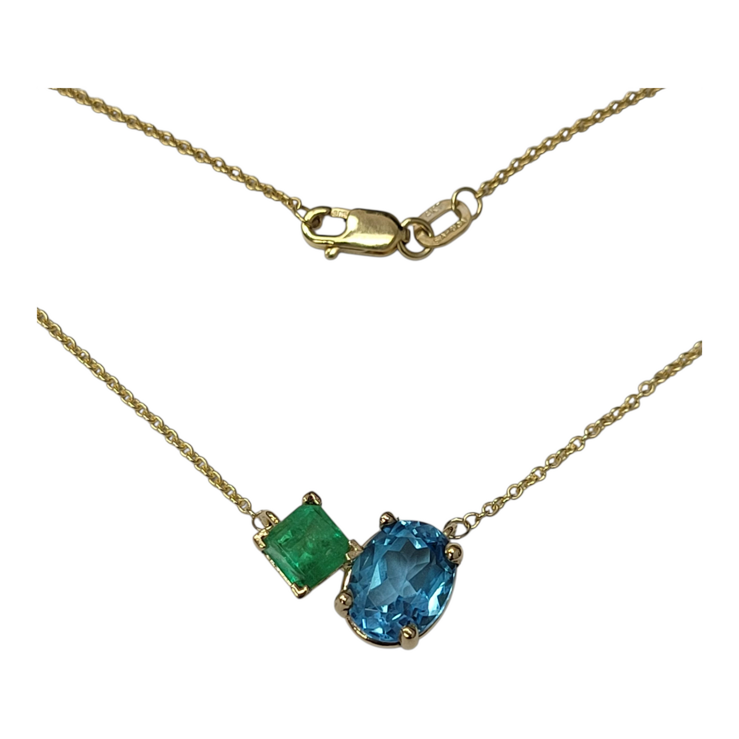 Blue Topaz and Princess Emerald Two Stone Necklace