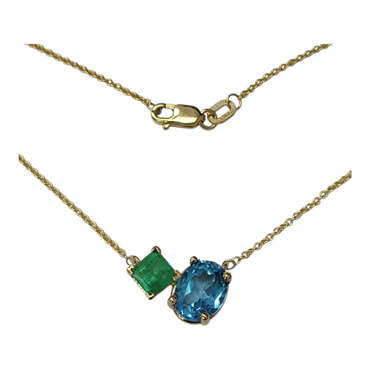 Blue Topaz and Princess Emerald Two Stone Necklace
