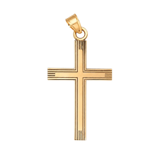 Yellow Gold Laser Etched Cross Charm