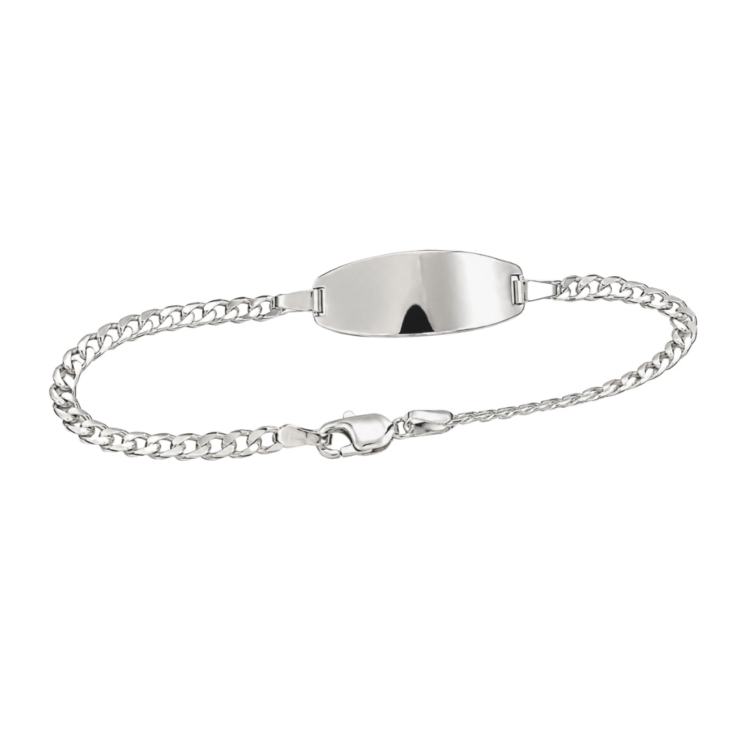 White Gold Engraved Curb Chain ID Bracelet