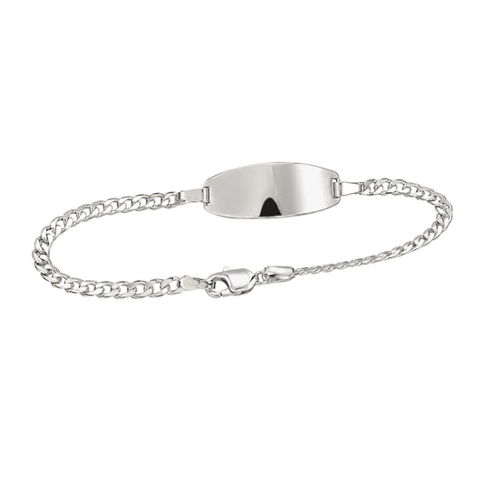 White Gold Engraved Curb Chain ID Bracelet