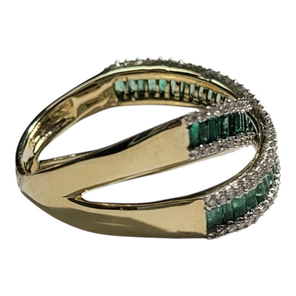 Yellow Gold Baguette Emerald Criss Cross Ring