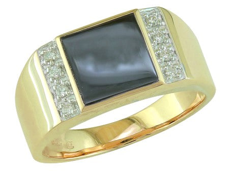 Yellow Gold Black Agate and Diamond Ring