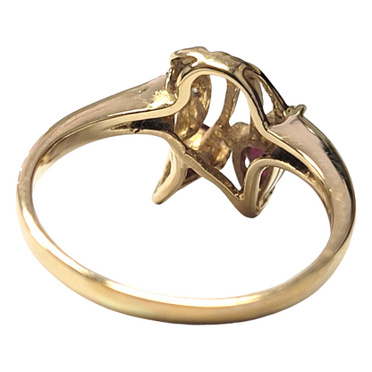 Yellow Gold Pear Ruby Floral Ring