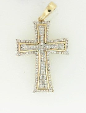 Yellow Gold Round Diamond Cross Charm