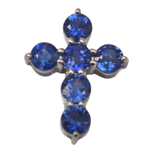 White Gold Round Sapphire Cross Pendant