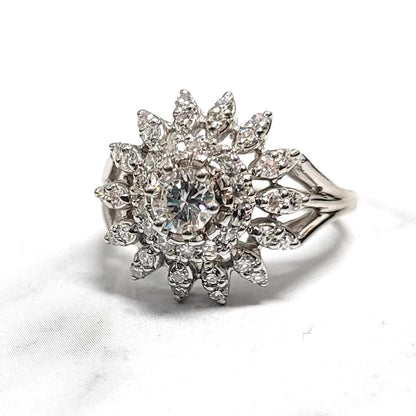 Vintage White Gold Diamond Double Halo Ring