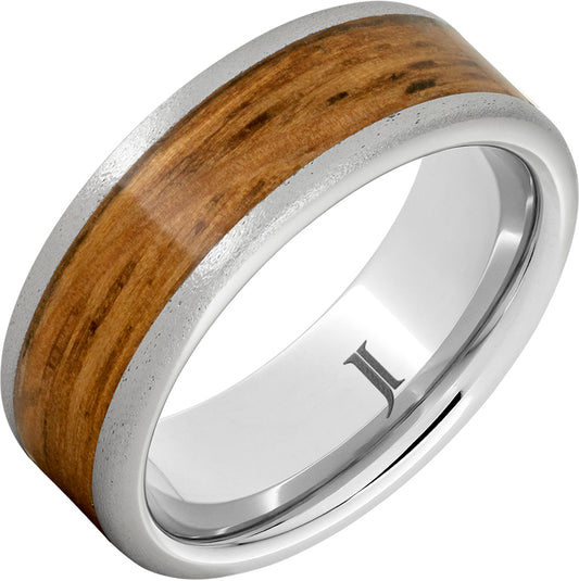 White Serinium Sandblast Scotch Barrel Inlay Band