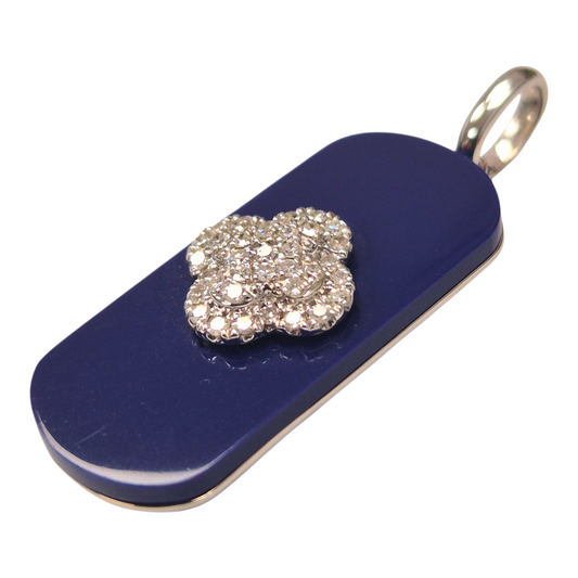 White Gold Cushion Lapis Inlay Medallion Pendant