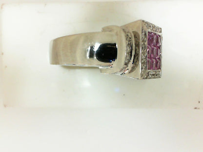 White Gold Square Cushion Sapphire Geometric Ring