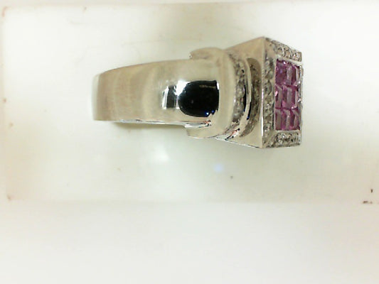 White Gold Square Cushion Sapphire Geometric Ring