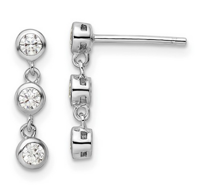 White Silver Cz Bezel Drop Earrings