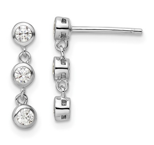 White Silver Cz Bezel Drop Earrings