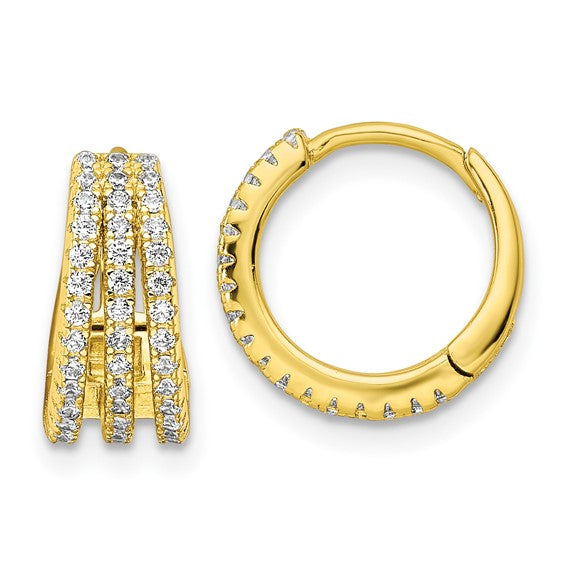 Polished Yellow Sterling Silver Cz Triple Hoops