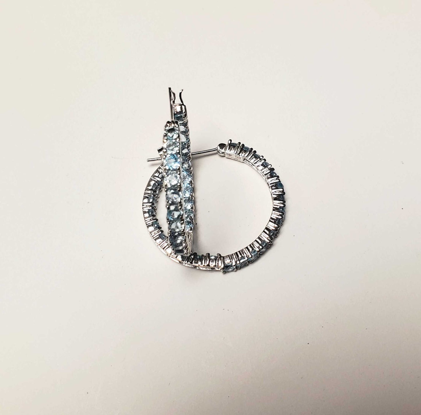 White Silver Blue Topaz Inside Out Hoops