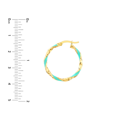 Yellow Gold Enamelled Twisted Hoop Earrings