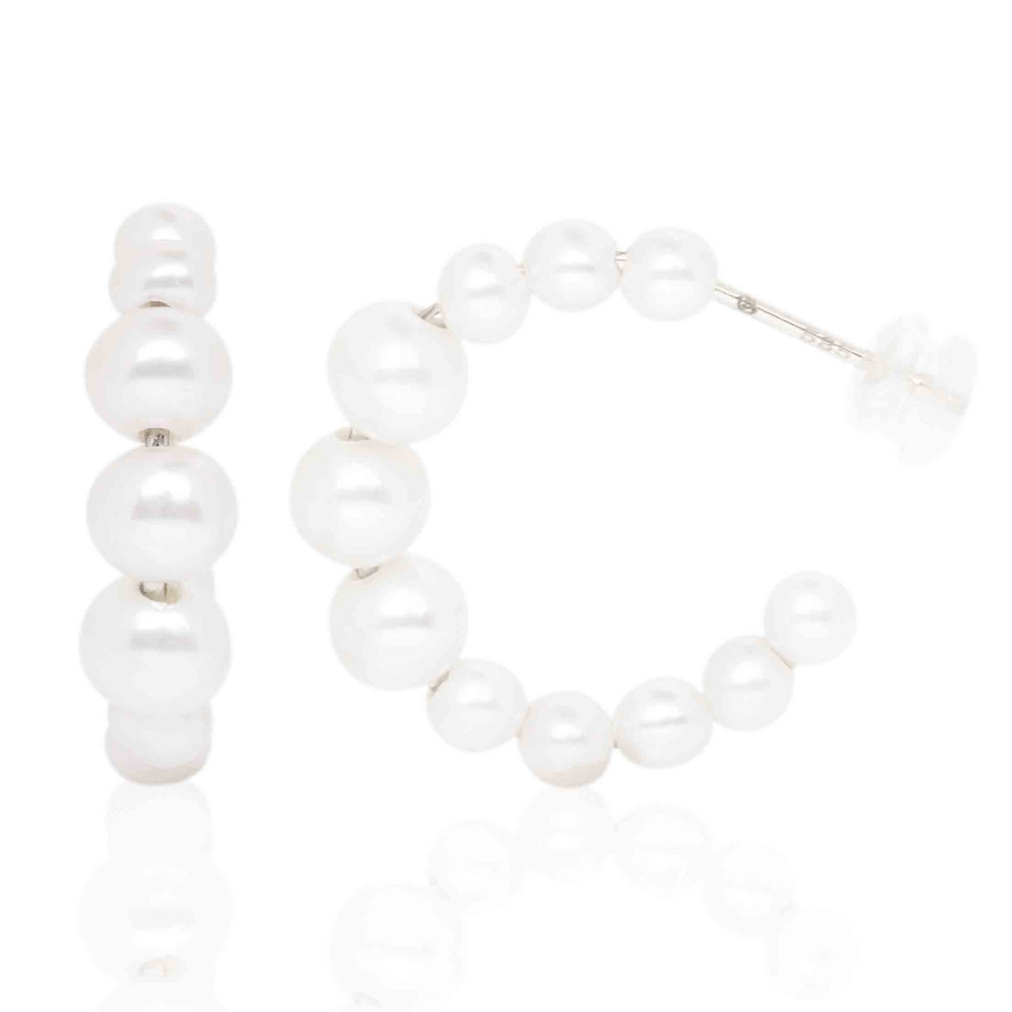 Yellow Gold Graduated Freshwater Pearl Hoops