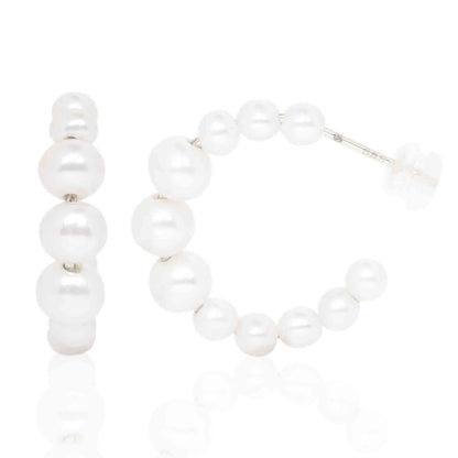 Yellow Gold Graduated Freshwater Pearl Hoops