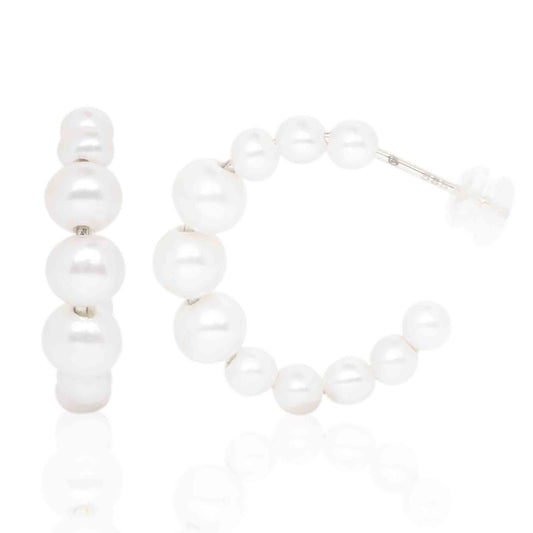 Yellow Gold Graduated Freshwater Pearl Hoops