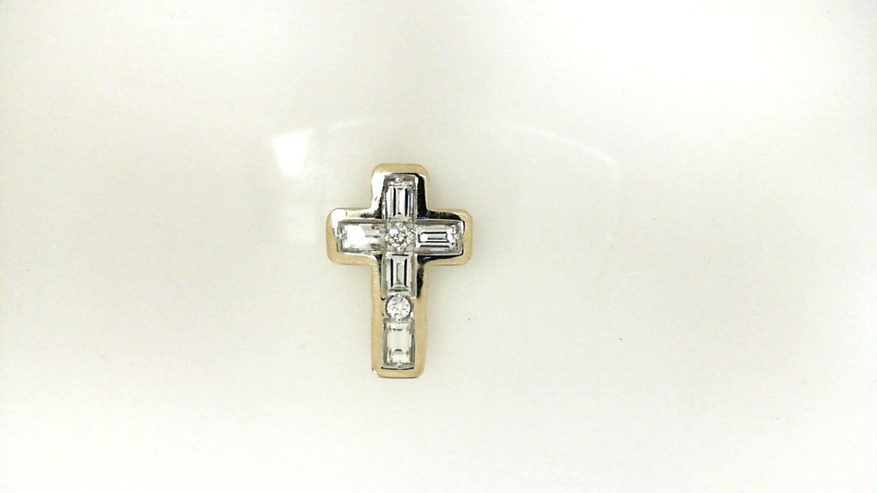 Yellow Gold Baguette Diamond Cross Pendant