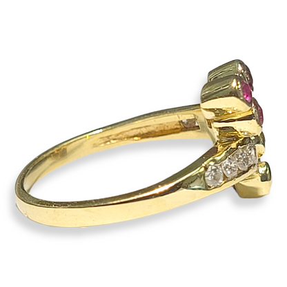 Vintage Yellow Gold Ruby and Diamond Bypass Ring