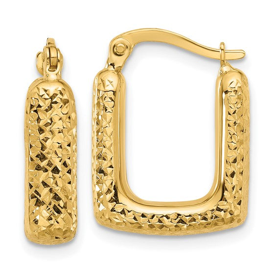 Yellow Gold Diamond Cut Square Hoops