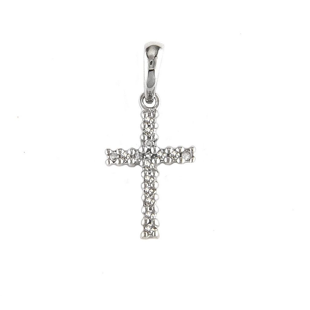 White Gold Round Diamond Cross Pendant