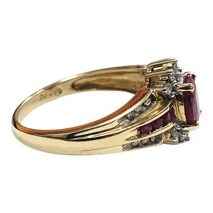 Vintage Yellow Gold Ruby and Diamond Fancy Halo Ring