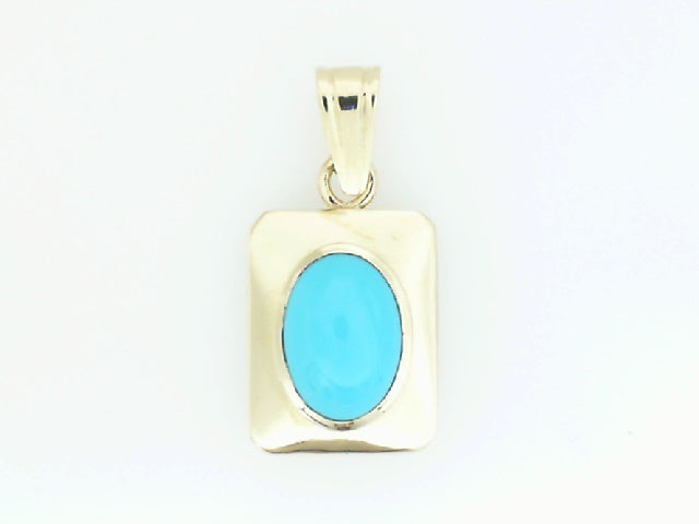Vintage Yellow Gold Oval Blue Turquoise Pendant
