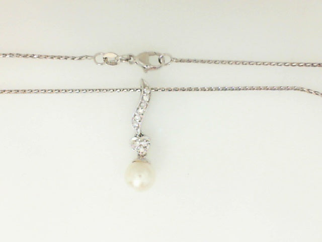 Vintage White Gold Pearl and Diamond Necklace with Lobster Clasp