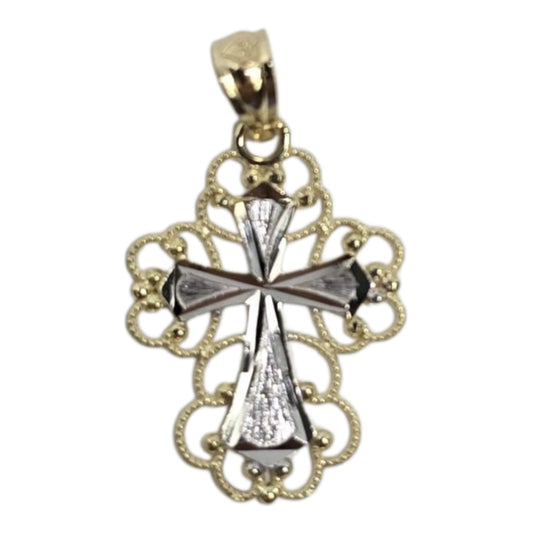 Two Tone Gold Filigree Cross Pendant