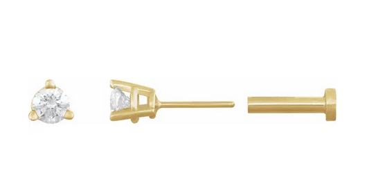 Yellow Gold Round Diamond Studs with Flat Back