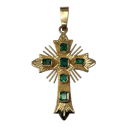 Yellow Gold Emerald Cross Pendant