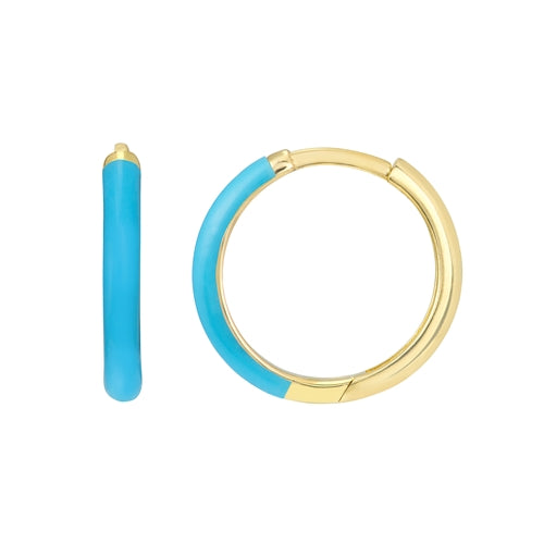 Yellow Gold Blue Enameled Huggie Earrings