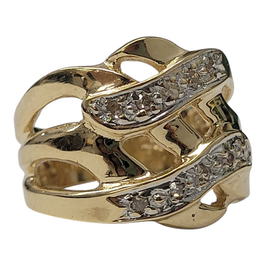 Yellow Gold Round Diamond Weave Ring