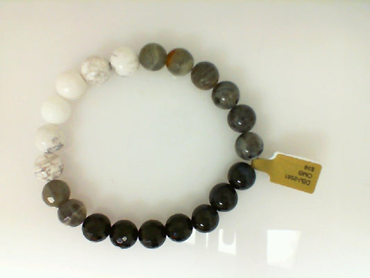 White, Gray, Black Bead Stretch Bracelet