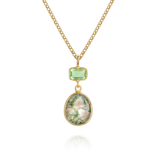 Gold-Plated Silver Moss Agate Pendant