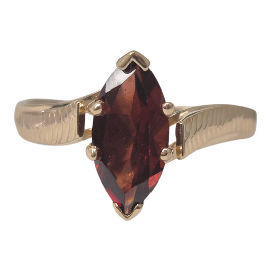 Yellow Gold Marquise Garnet Solitaire Ring