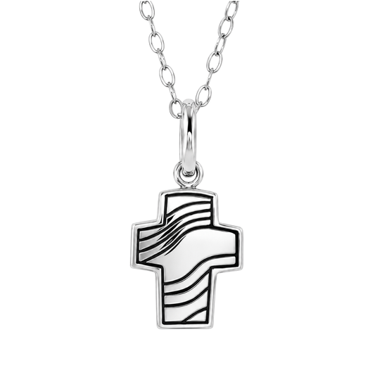 White Sterling Silver Wave Design Ash Holder Cross Necklace