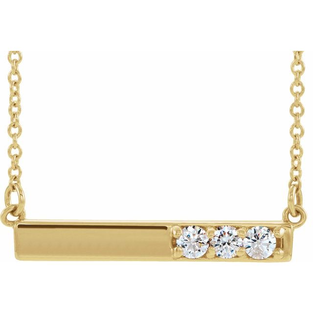 Yellow Gold Round Diamond Bar Necklace