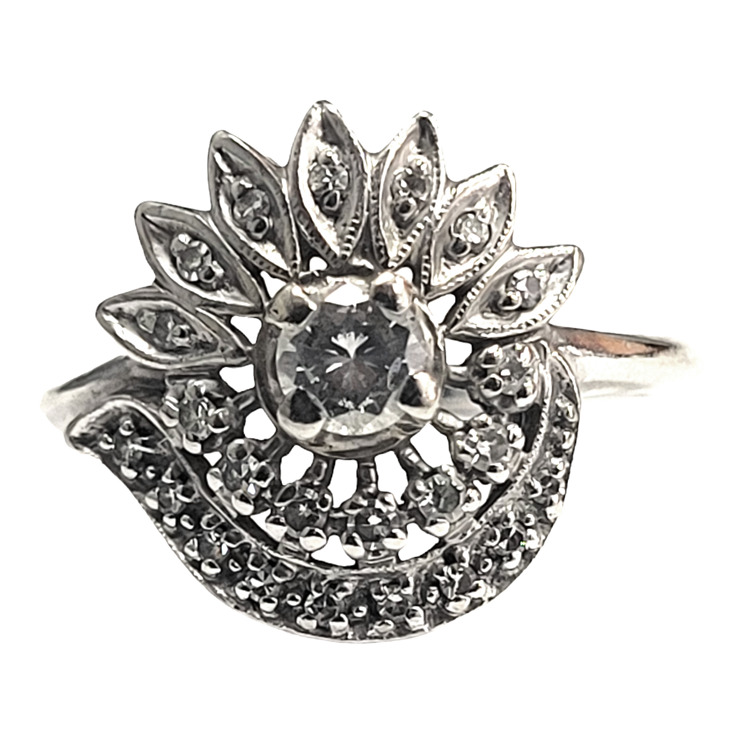 Vintage White Gold Art Deco Diamond Fan Ring