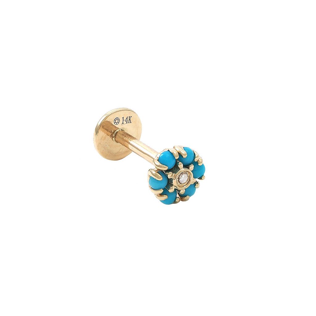 Yellow Gold Turquoise Floral Flatback Earrings
