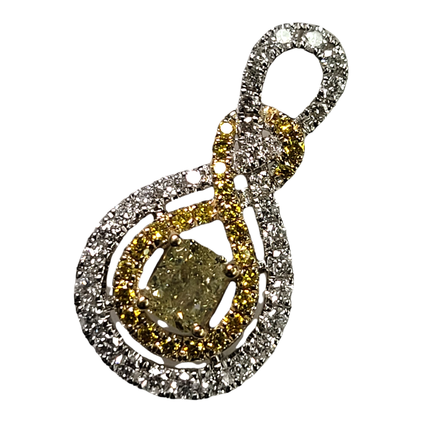 Two Tone Gold Yellow Diamond Drop Pendant