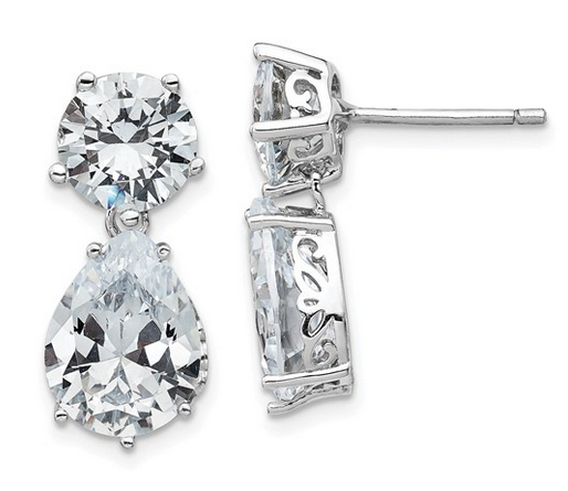 Rhodium-Plated Silver Pear Cz Dangle Earrings
