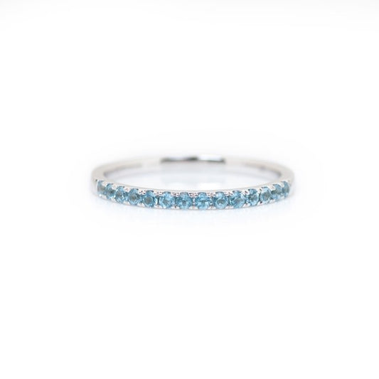 White Gold Round Aqua Stacking Band