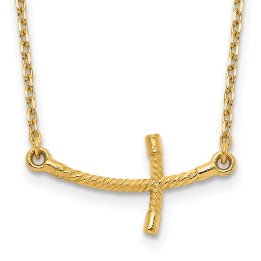 Yellow Gold Curved Sideways Cross Necklace