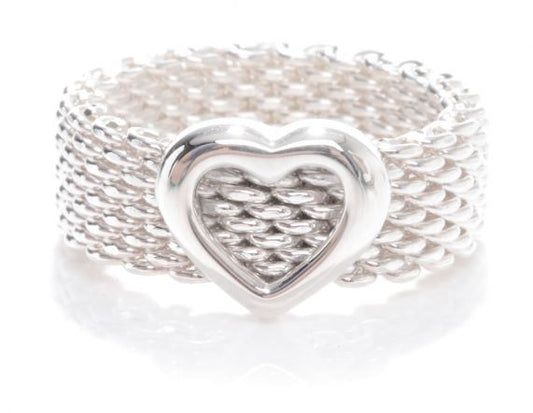 Vintage Mesh Sterling Silver Heart Motif Ring