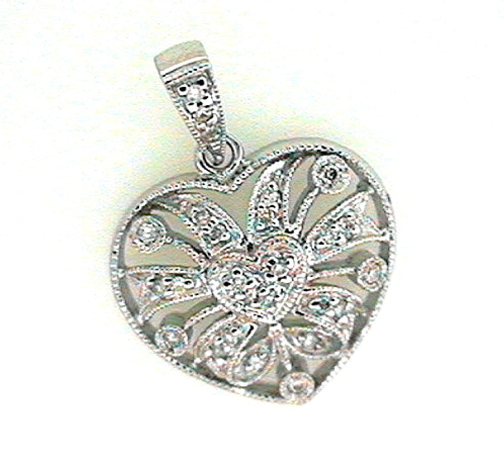 White Gold Round Diamond Heart Pendant